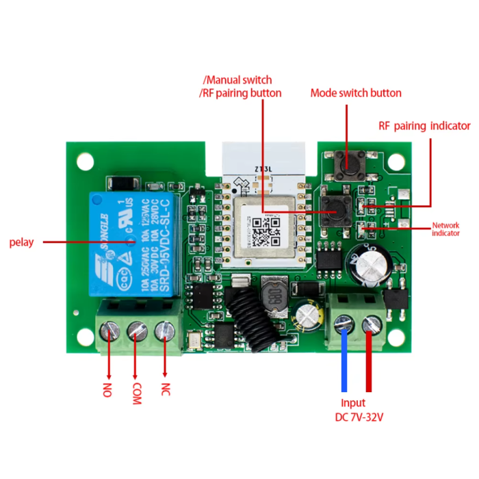 Розумне реле сухий контакт 1 канал 10А TYWRD 7-32В / USB, Wifi+RF, Tuya Smart Life
