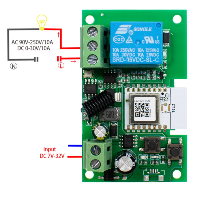 Розумне реле сухий контакт 1 канал 10А TYWRD 7-32В / USB, Wifi+RF, Tuya Smart Life